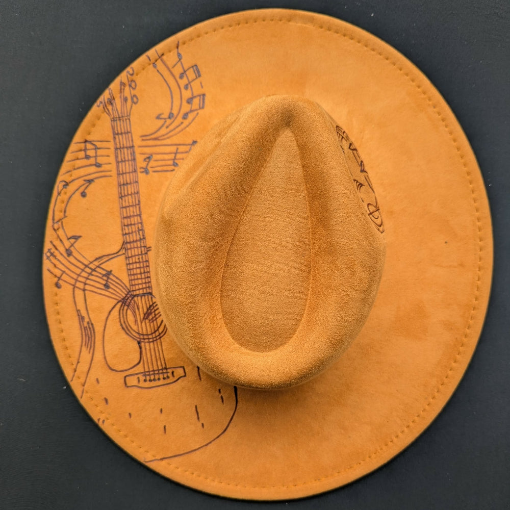 hand burned cowboy hat with guitar